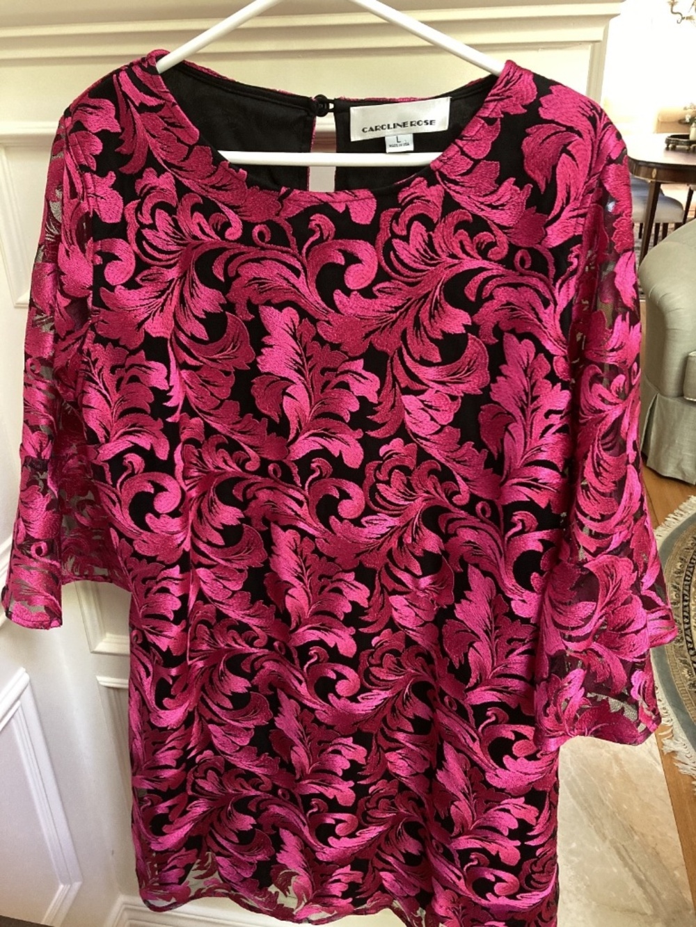 Caroline Rose Women's Pink Black Floral Scoop-Neck Bloom Dress Size XL